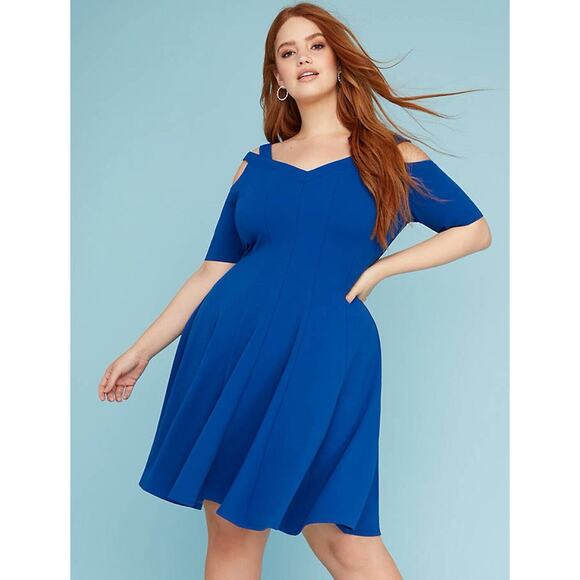Lane Bryant Dresses & Skirts - $99 Lane Bryant Strappy Cold Shoulder Fit & Flare Dress Royal Blue Plus Size 16